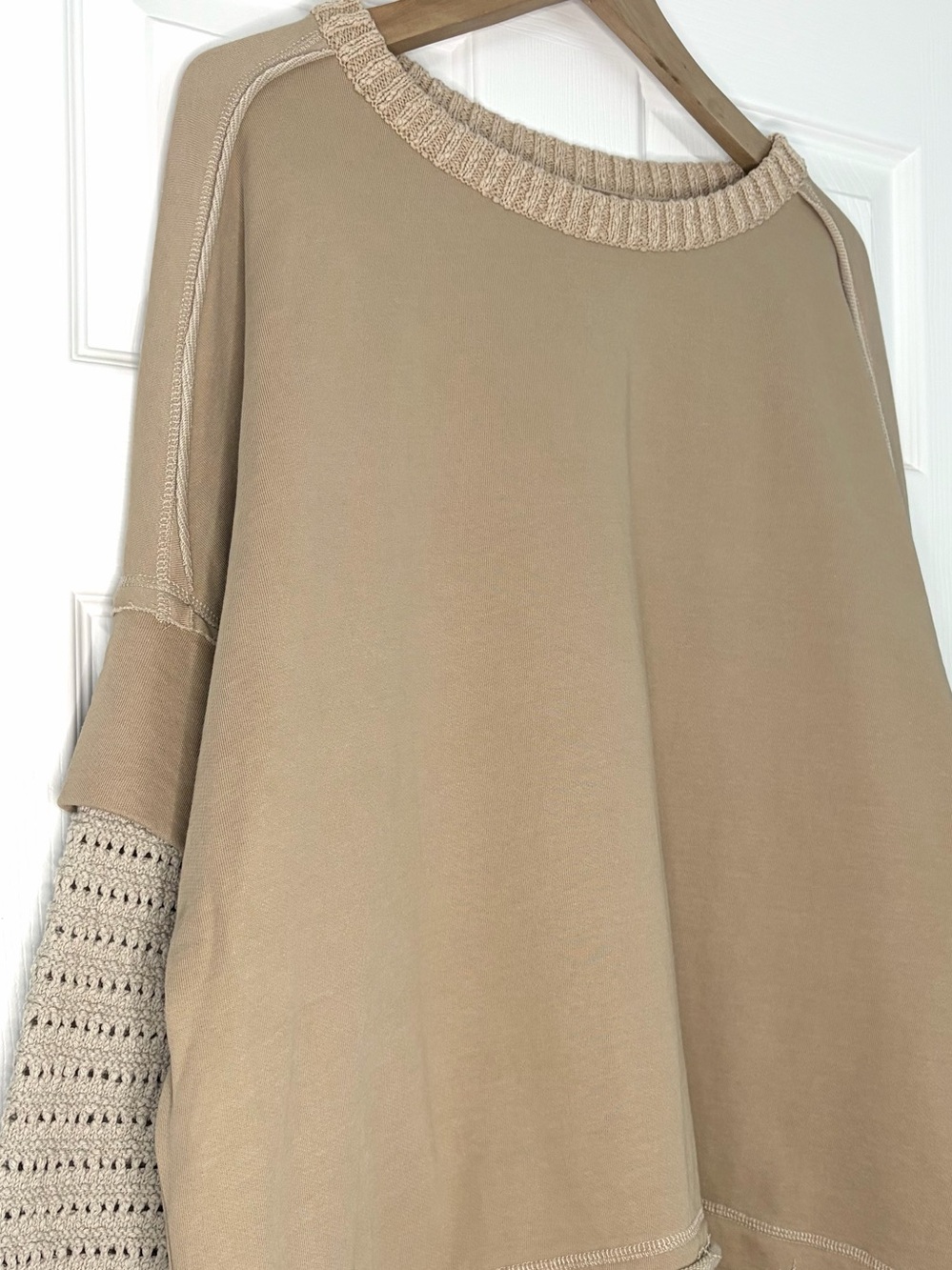 We The Free Two-Tone Cream & Tan Mixed-Media Crewneck Sweater Size XL - Picture 5 of 8